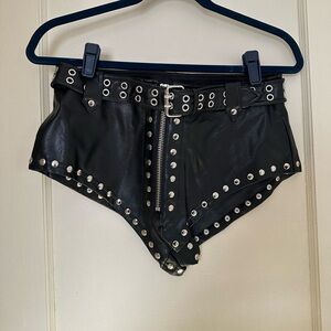 Black Faux Leather High Waist Studded Shorts